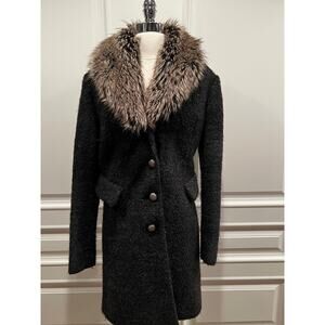 Coldwater Creek dark Gray Wool Blend Coat Removable faux fur collar M 10-12 CL